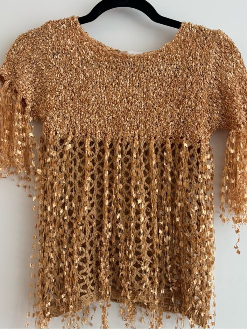 Gold-Tone Crochet Fringe Top